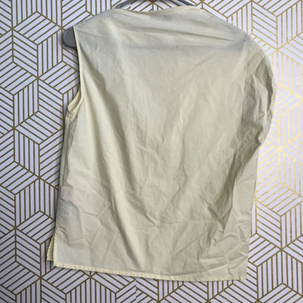 Tory Burch Womens Sleeveless Cotton Tee Size 0 Light Yellow Ruched Shoulder